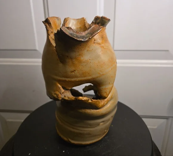 Handcrafted Signed Studio Pottery Ceramic Wabisabi Vase in Beige and Blue - Picture 5 of 13